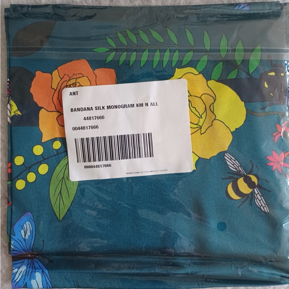 Karen Mabon Silk Monogram Scarf "N" NWT SILK SCARF Bandana TEAL BLUE